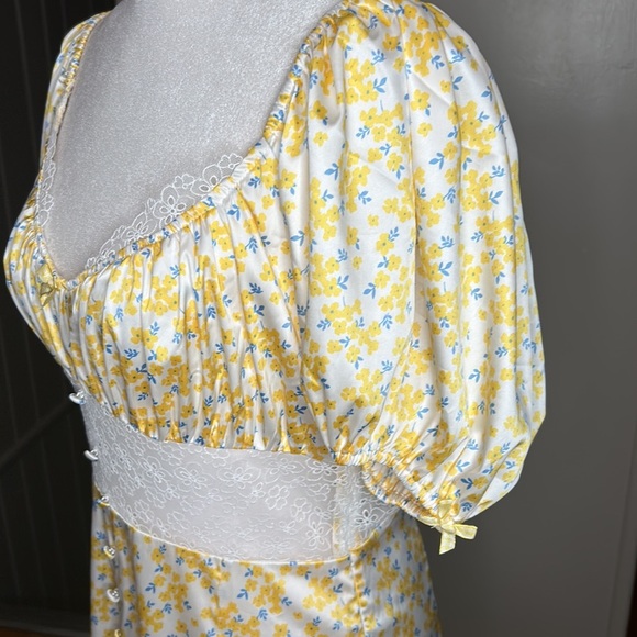 For Love & Lemons Daffodil Floral Sheer Puff Sleeve Lace Dress NWT Size Small - Picture 13 of 16